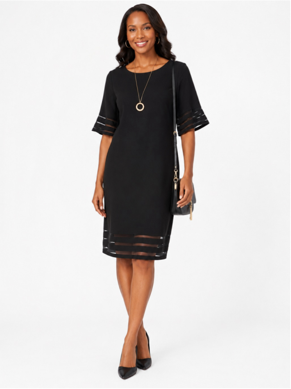 Calvin Klein Black Sheer Sleeve & Hem Dress 16W NWT